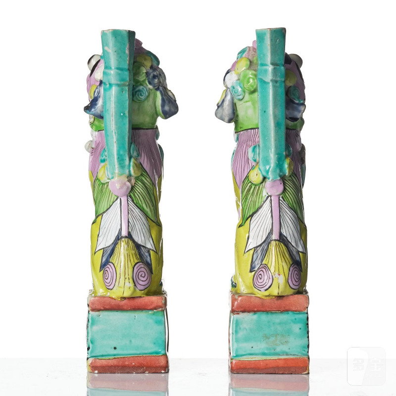 A pair of famille rose 'buddhist lion' joss stick holders, - 图5